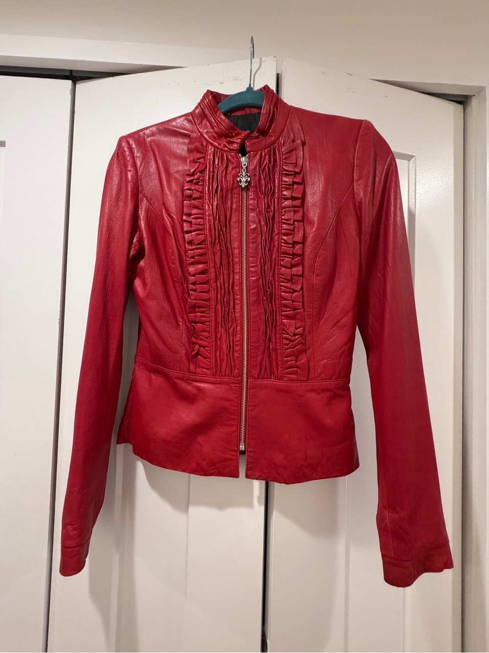 Royal Underground Red Ruffled Leather Jacket